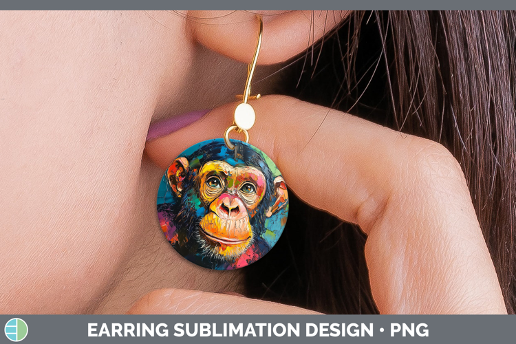 BS05 Thick Paint Chimpanzee Round Earrings Sublimation Earri