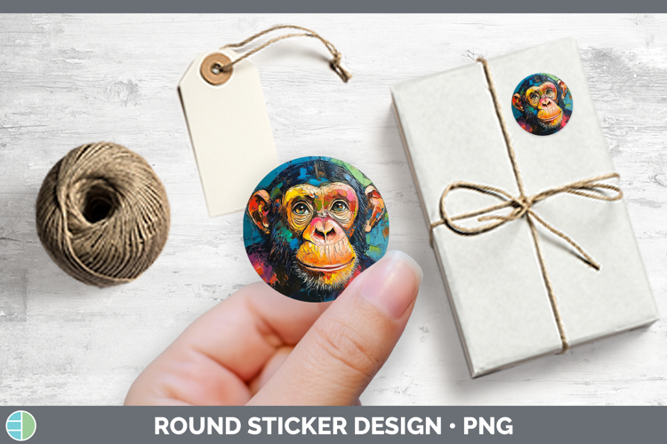 BS05 Thick Paint Chimpanzee Stickers | Round Labels Designs