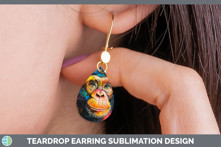 BS05 Thick Paint Chimpanzee Teardrop Earrings Sublimation Ea