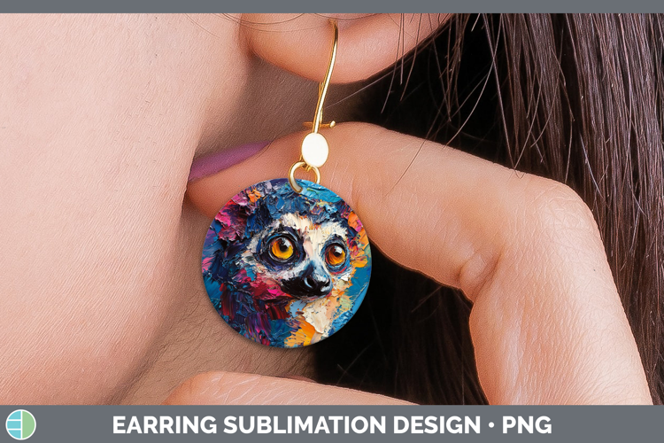 BS05 Thick Paint Lemur Round Earrings Sublimation Earrings D