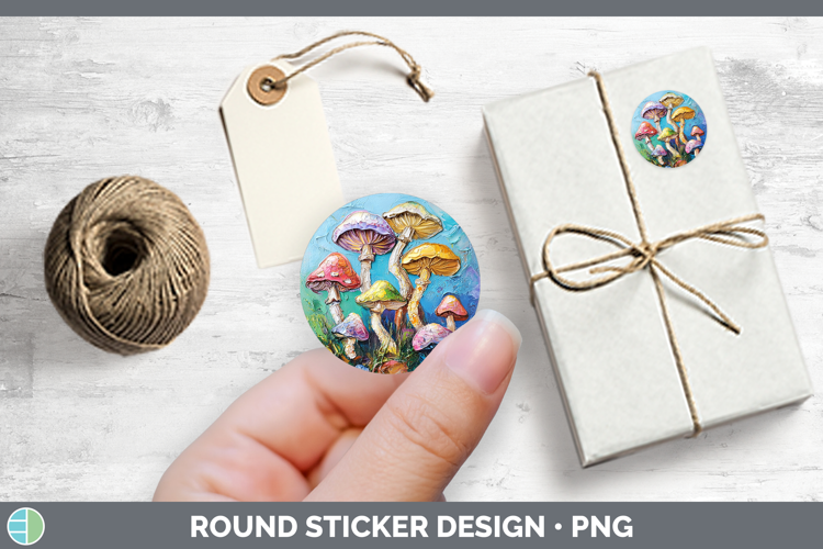 BS05 Thick Paint Mushroom Stickers | Round Labels Designs