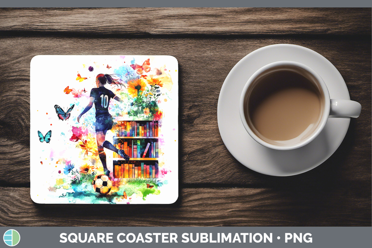 BS06 Bookshelf Female Soccer Square Coaster Sublimation Coas