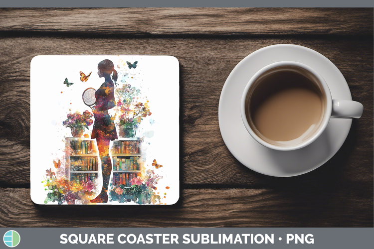 BS06 Bookshelf Female Tennis Square Coaster Sublimation Coas