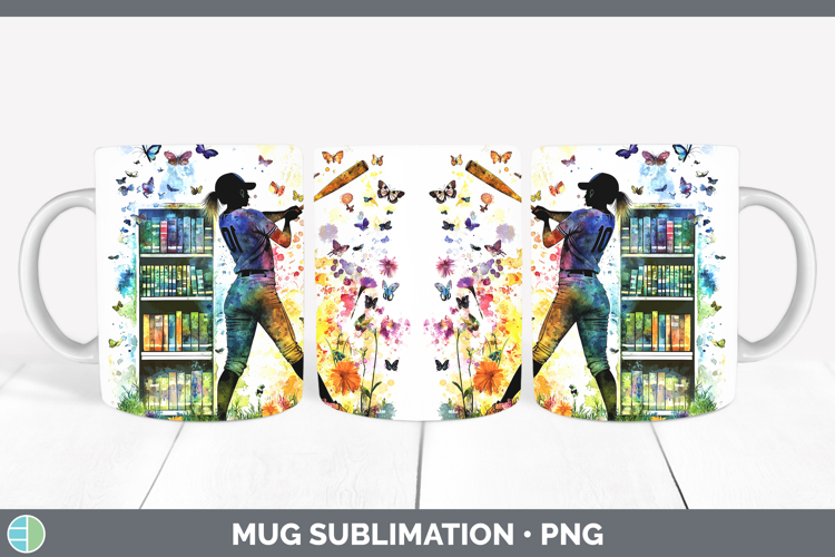 BS06 Bookshelf Softball Mug Wrap Sublimation Coffee Cup Desi