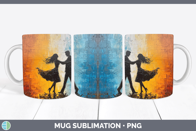 BS06 Thick Paint Dancing Couple Mug Wrap Sublimation Coffee