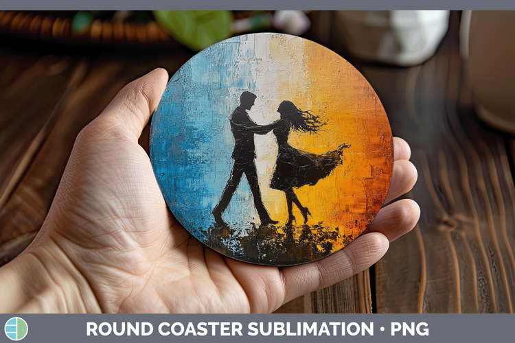 BS06 Thick Paint Dancing Couple Round Coaster Sublimation Co