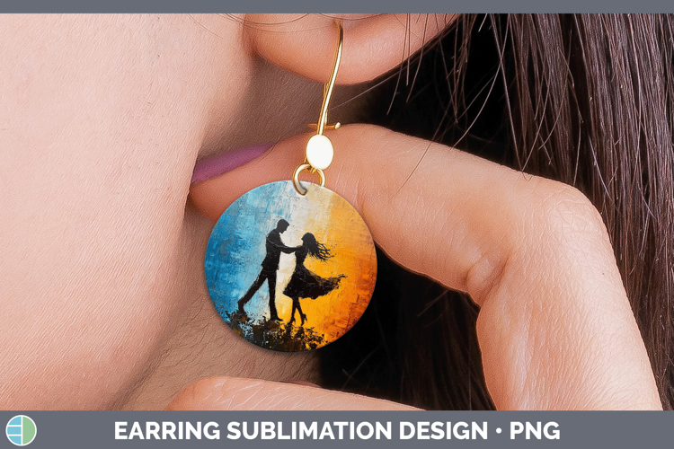 BS06 Thick Paint Dancing Couple Round Earrings Sublimation E