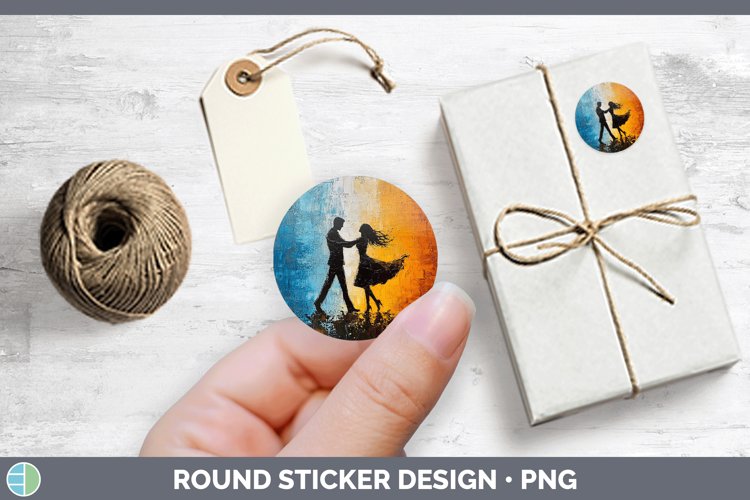 BS06 Thick Paint Dancing Couple Stickers | Round Labels Desi