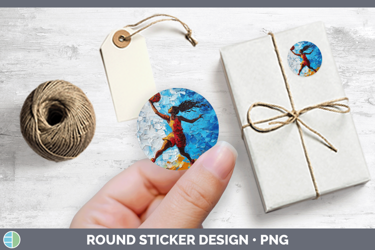 BS06 Thick Paint Female Basketball Stickers | Round Labels D