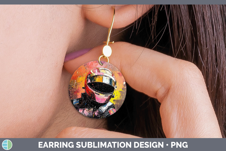 BS06 Thick Paint Female Race Car Driver Round Earrings Subli