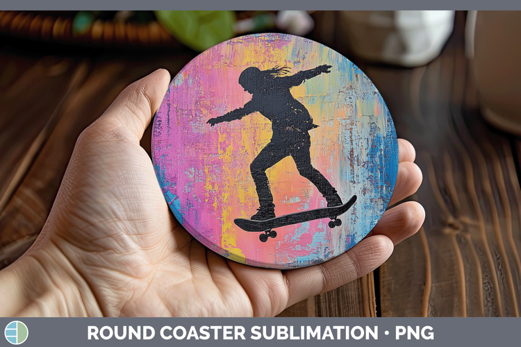 BS06 Thick Paint Female Skateboarder Round Coaster Sublimati