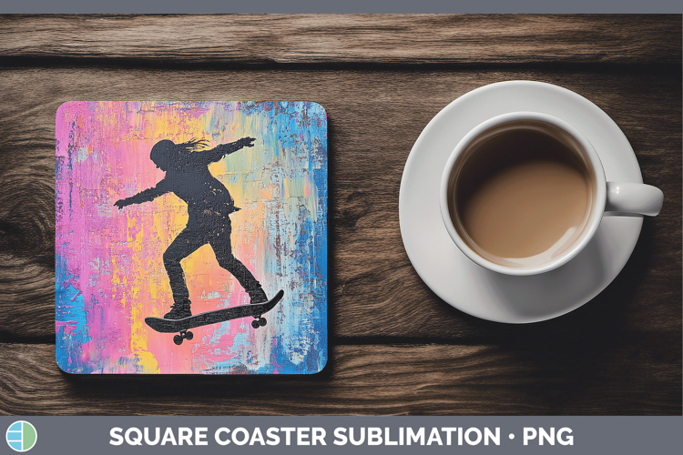 BS06 Thick Paint Female Skateboarder Square Coaster Sublimat