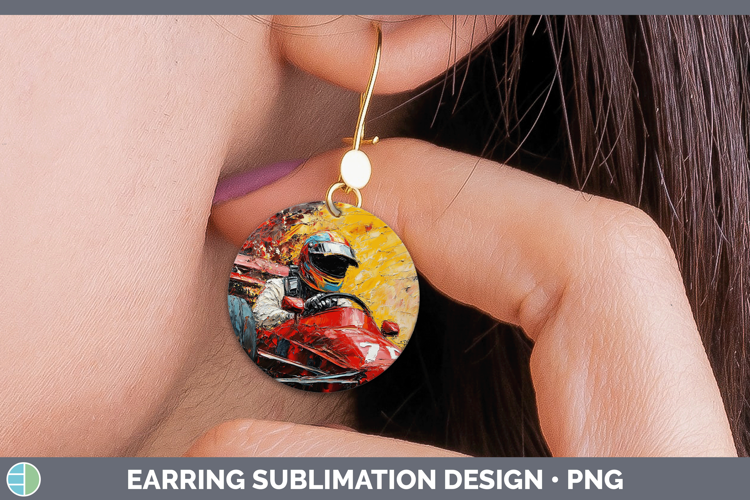 BS06 Thick Paint Male Race Car Driver Round Earrings Sublima