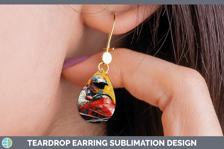 BS06 Thick Paint Male Race Car Driver Teardrop Earrings Subl