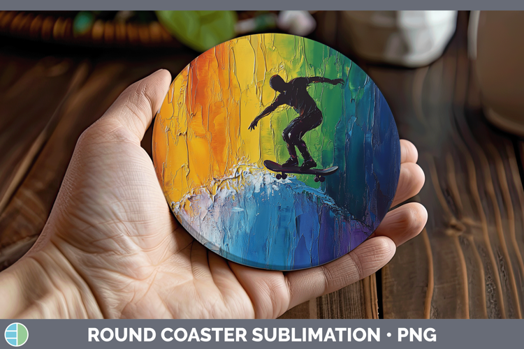 BS06 Thick Paint Male Skateboarder Round Coaster Sublimation