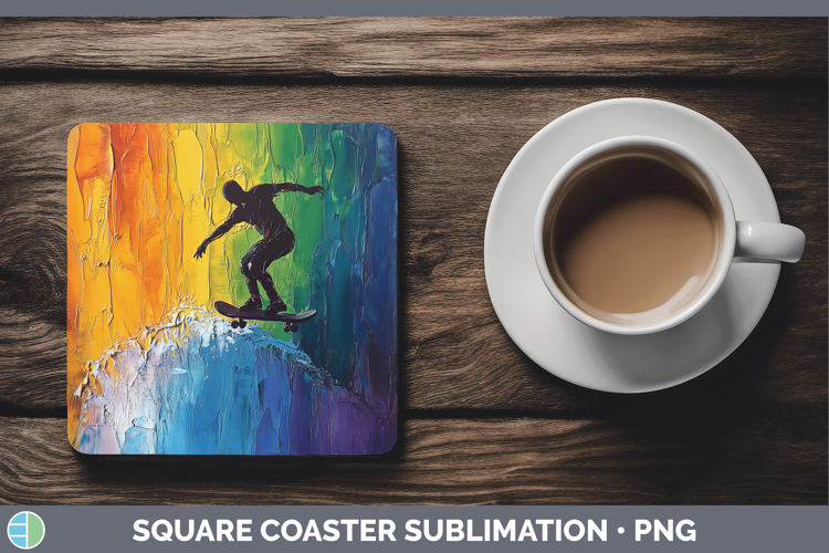 BS06 Thick Paint Male Skateboarder Square Coaster Sublimatio