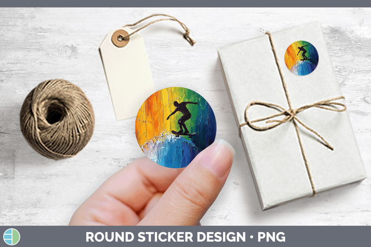 BS06 Thick Paint Male Skateboarder Stickers | Round Labels D