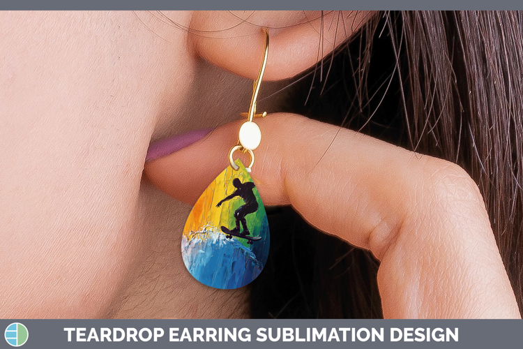 BS06 Thick Paint Male Skateboarder Teardrop Earrings Sublima