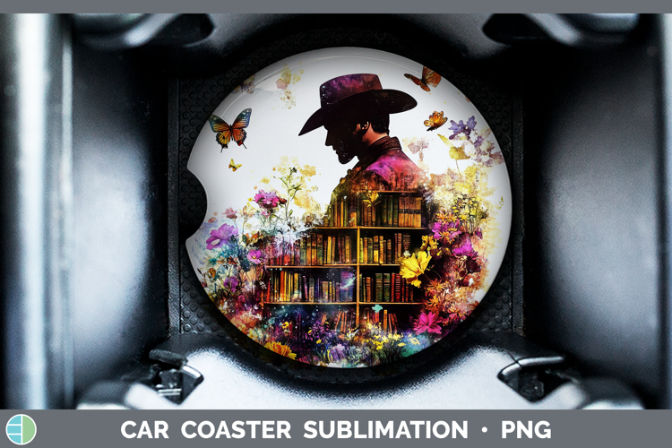 BS07 Bookshelf Cowboy Car Coaster Sublimation Designs