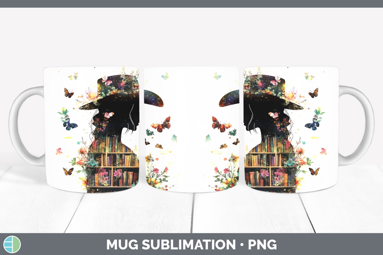 BS07 Bookshelf Cowgirl Mug Wrap Sublimation Coffee Cup Desig