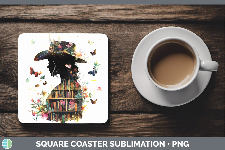 BS07 Bookshelf Cowgirl Square Coaster Sublimation Coaster De
