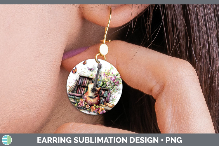BS08 Bookshelf Guitar Round Earrings Sublimation Earrings De
