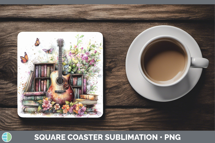 BS08 Bookshelf Guitar Square Coaster Sublimation Coaster Des