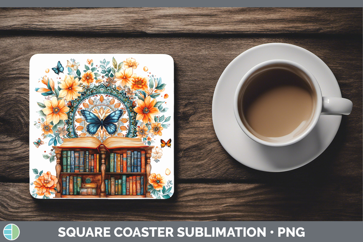 BS08 Bookshelf Mandala Square Coaster Sublimation Coaster De