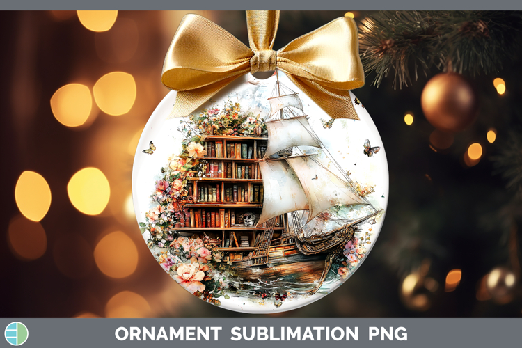 BS08 Bookshelf Pirate Ship Ornament Sublimation Bauble Desig