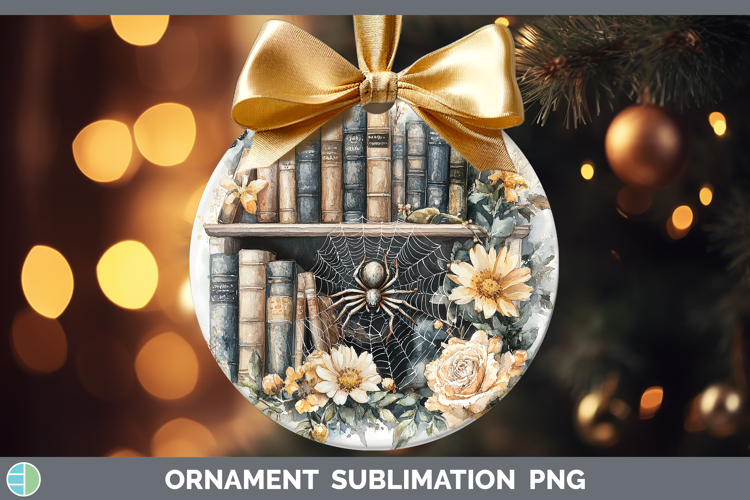 BS08 Bookshelf Spider Web Ornament Sublimation Bauble Design