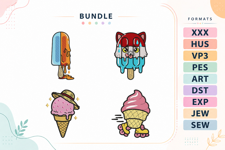 Cute Ice Cream Summer Embroidery Bundle