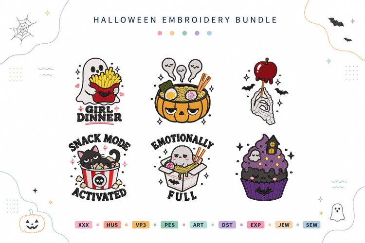 Haunted Girl Dinner Club Halloween Embroidery Bundle