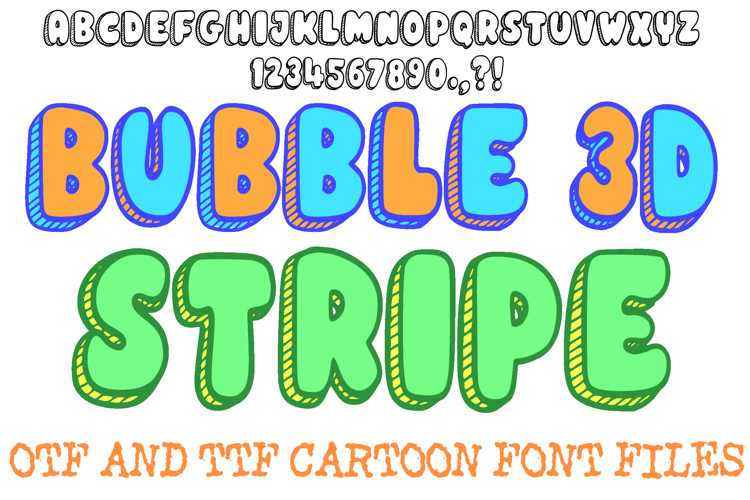 Bubble 3D stripe Cartoon Alphabet Lettering ABC Text Font