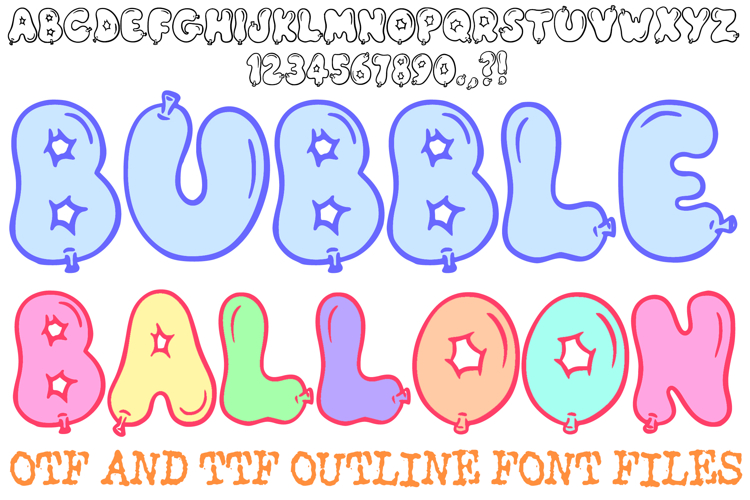 Bubble Balloon Doodle Outline Font Typography Lettering ABC