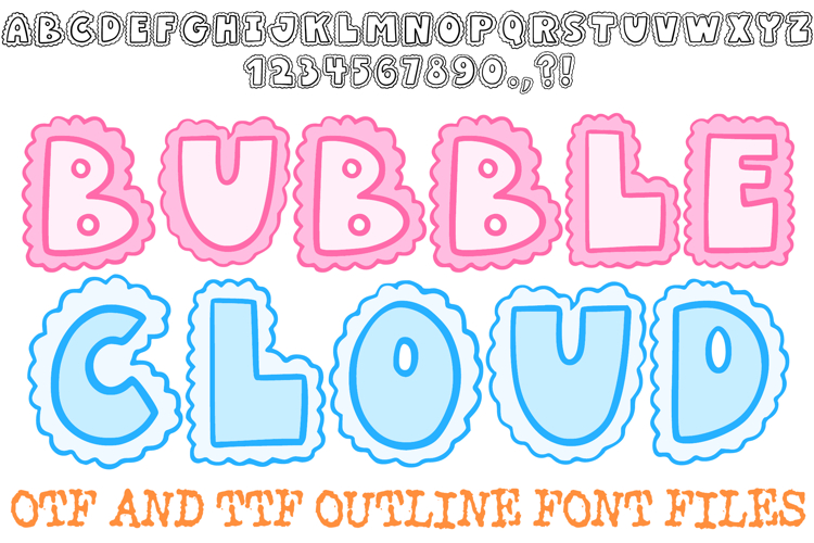 Bubble Cloud Font Doodle Lettering Fluffy Cartoon ABC OTF