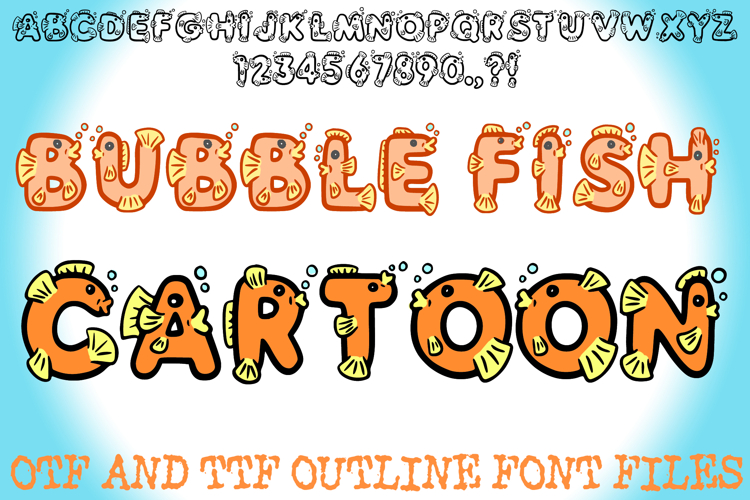 Bubble Fish Cartoon Alphabet Lettering ABC Text Font Seaside