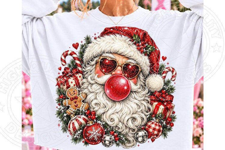 Bubble Gum Santa Christmas PNG | Heart Sunglasses Santa Subl example image 1