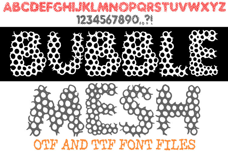 Bubble Mesh Alphabet Lettering ABC Text Font Hand Drawn OTF