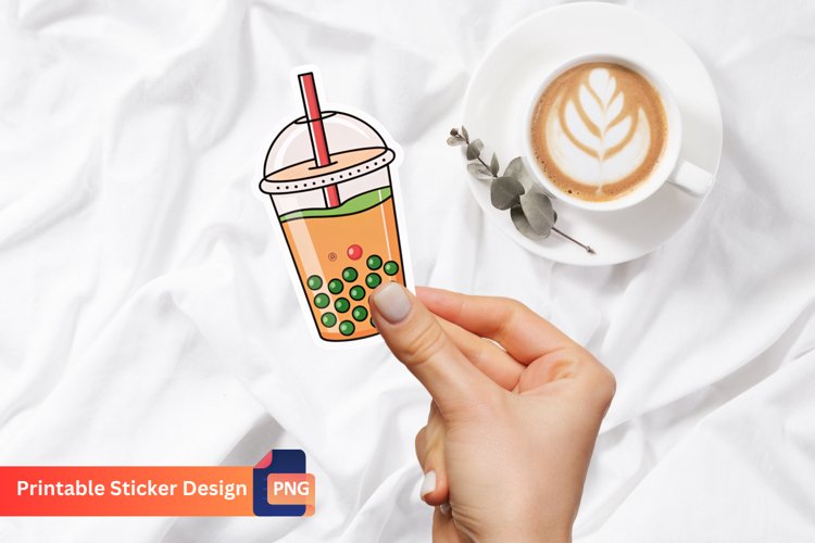 Bubble Tea Sticker, Kawaii Bubble Tea Sticker, Tea Sticker example image 1