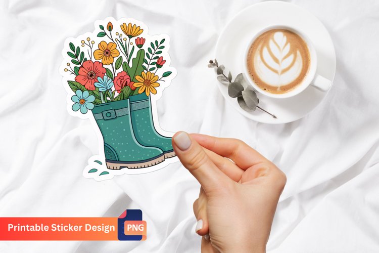 Bucket Boots Flowers Sticker, Garden Boots Sticker