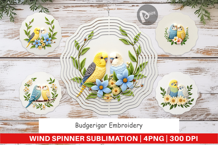 Wind Spinner Budgerigar Embroidery