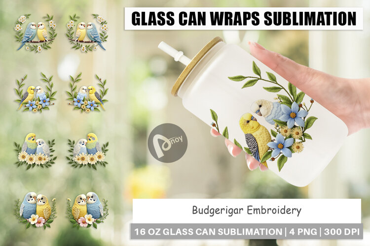 Glass Can Budgerigar Embroidery example image 1