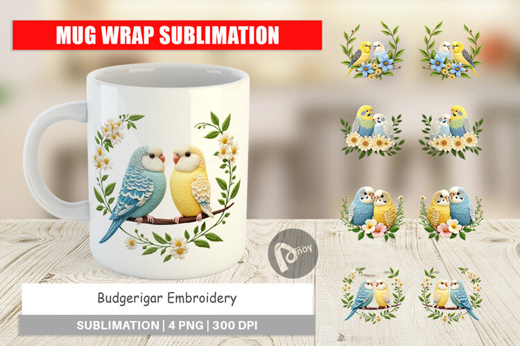 Mug Wrap Budgerigar Embroidery example image 1
