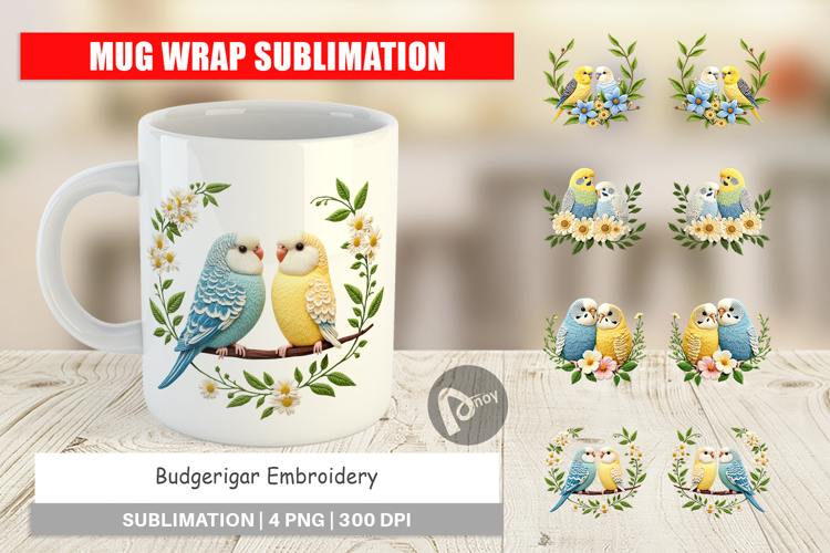 Mug Wrap Budgerigar Embroidery