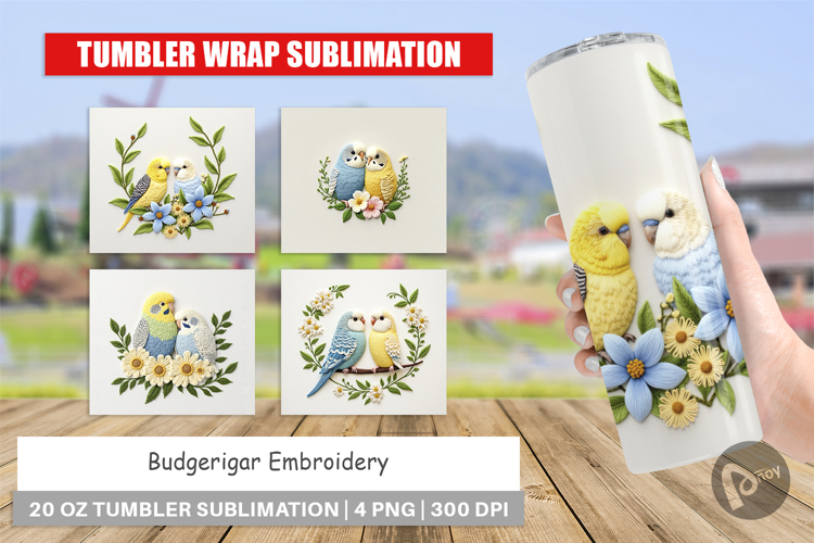 Tumbler Budgerigar Embroidery