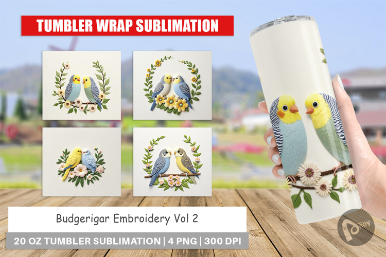 Tumbler Budgerigar Embroidery