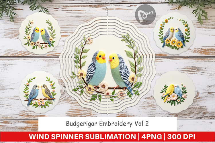 Wind Spinner Budgerigar Embroidery