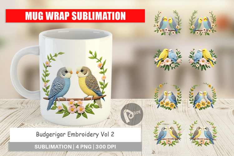 Mug Wrap Budgerigar Embroidery