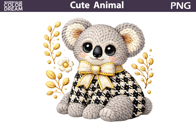 Koala Floral Clipart | Buffalo Animal Bow Sublimation