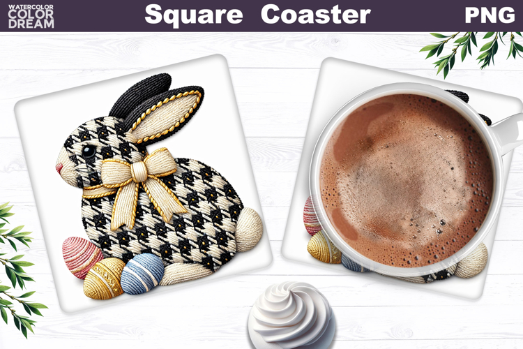 Easter Bunny Square Coaster | Spring Rabbit Sublimation